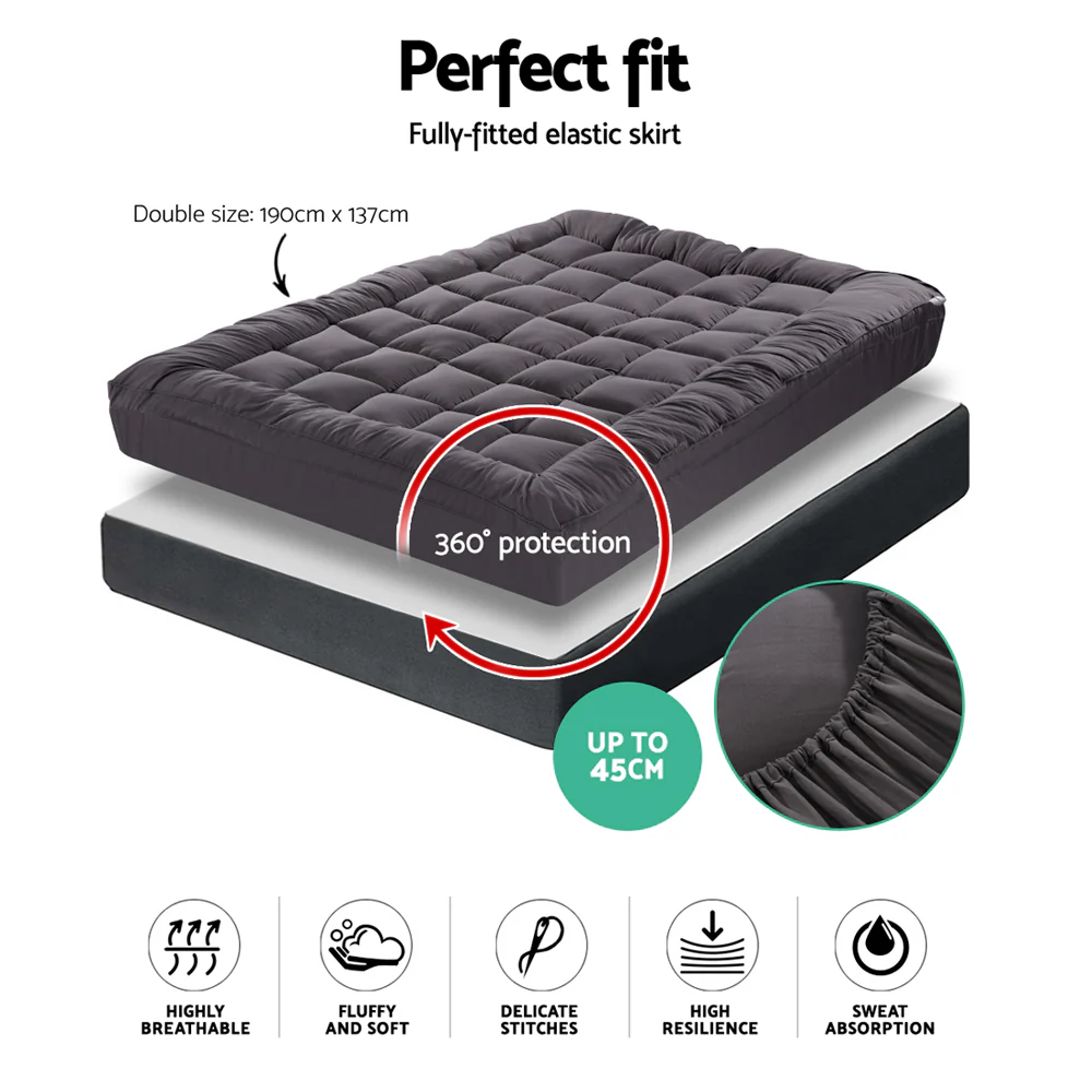 Giselle Bedding Mattress Topper Pillowtop Bamboo Charcoal Double - Image 8