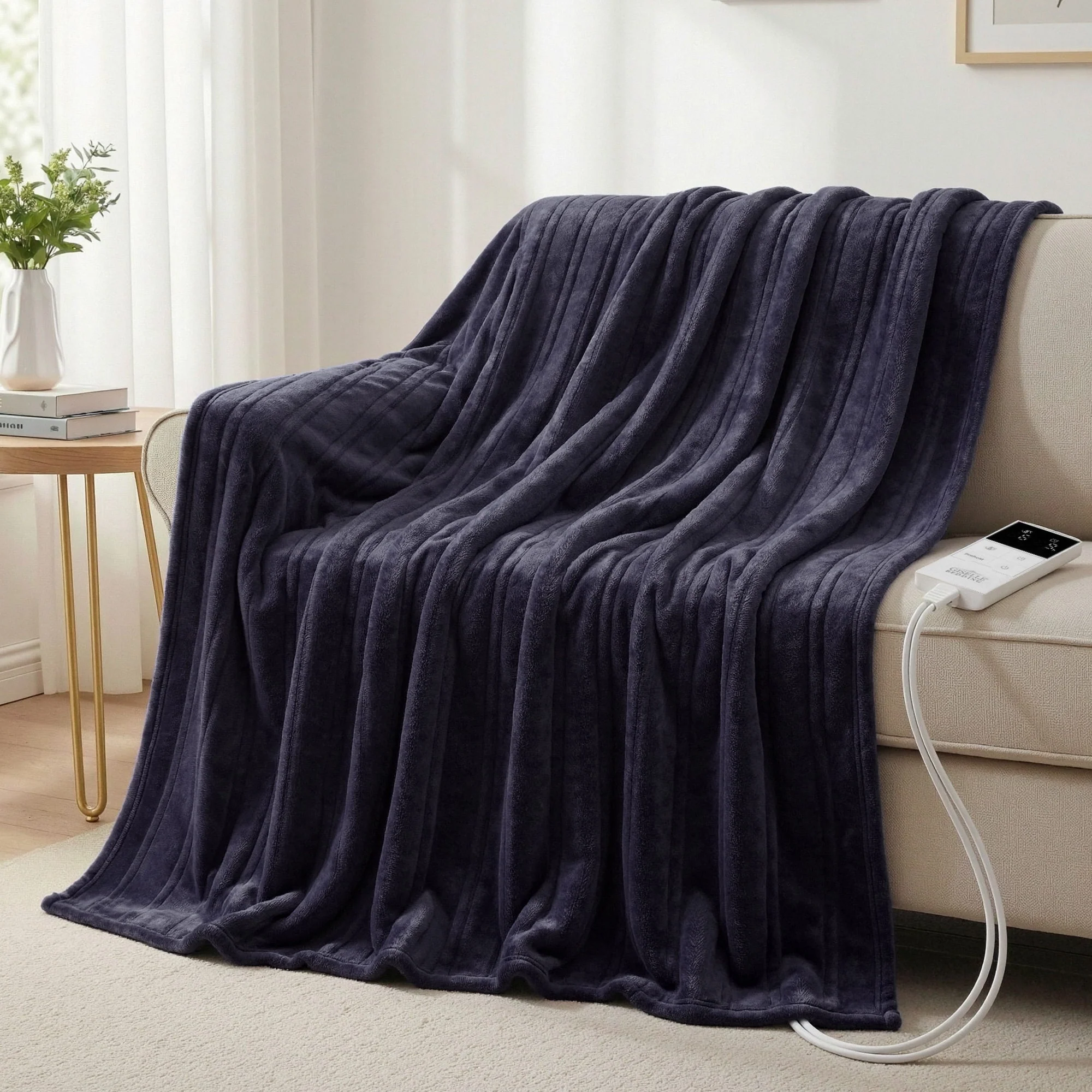 Giselle Electric Throw Rug Double Size 200x180cm Coral Fleece Heated Blanket Charcoal - Image 11