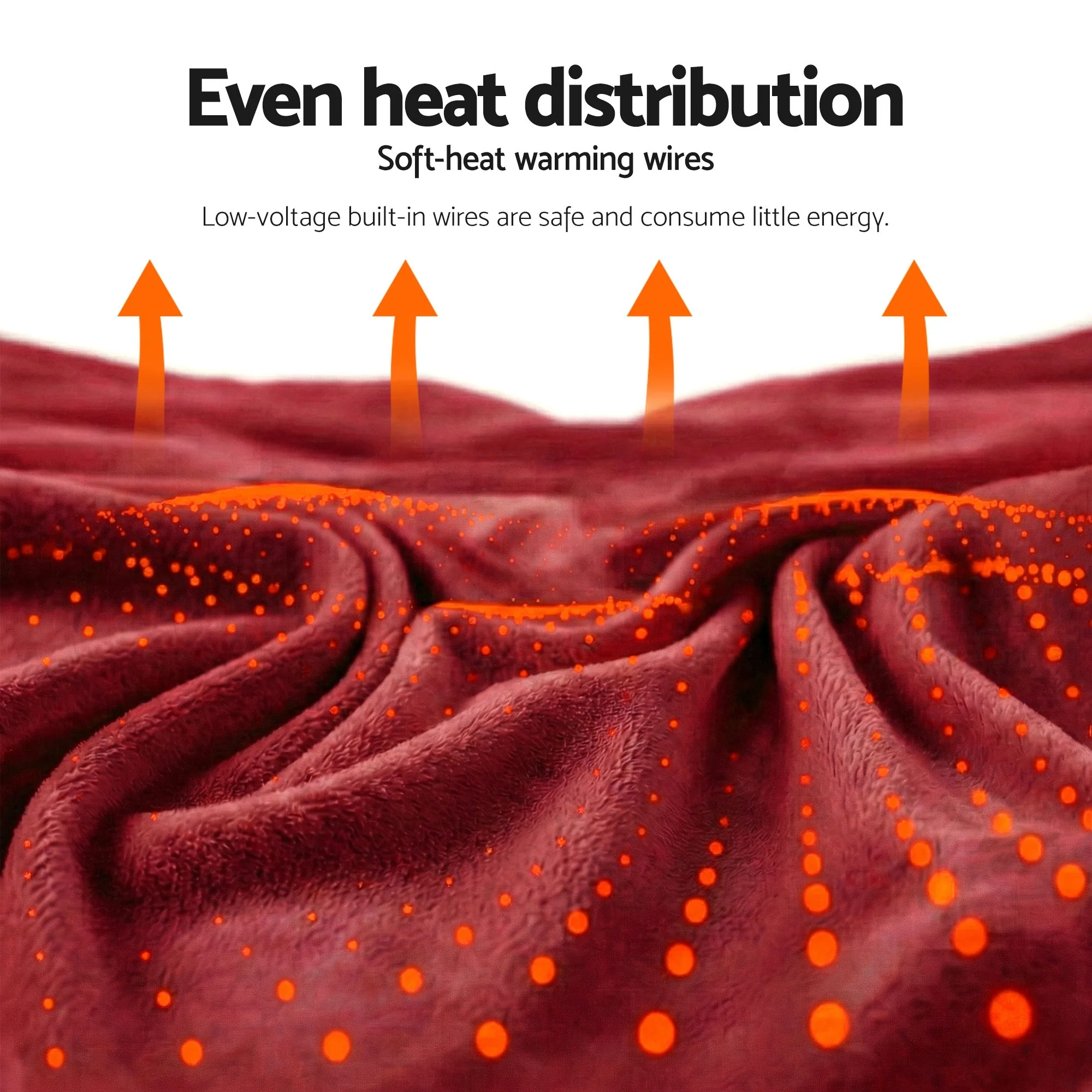 Giselle Electric Throw Rug Double Size 200x180cm Fleece Flannel Heated Blanket Burgundy - Image 7
