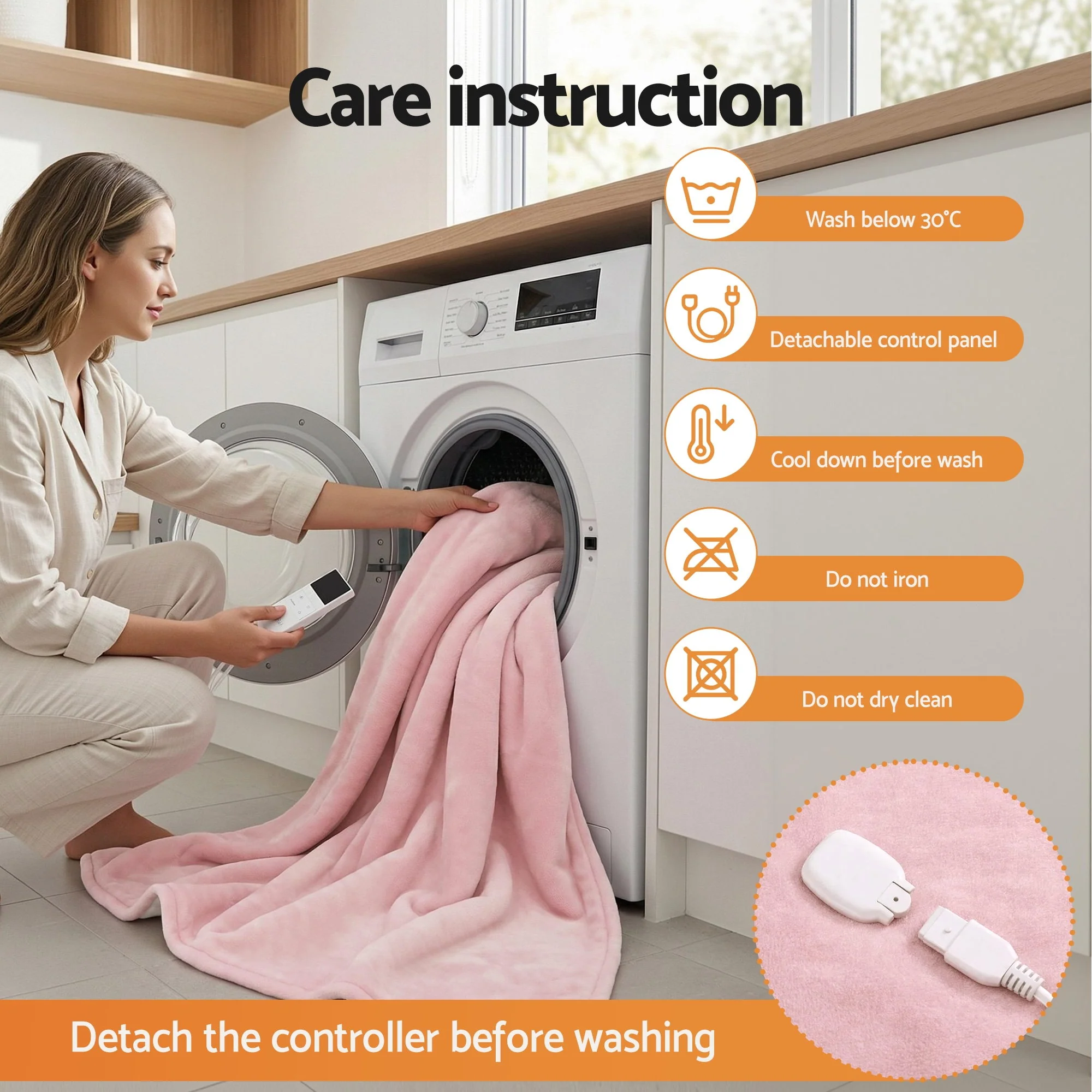 Giselle Electric Throw Rug Double Size 200x180cm Fleece Flannel Heated Blanket Pink - Image 10