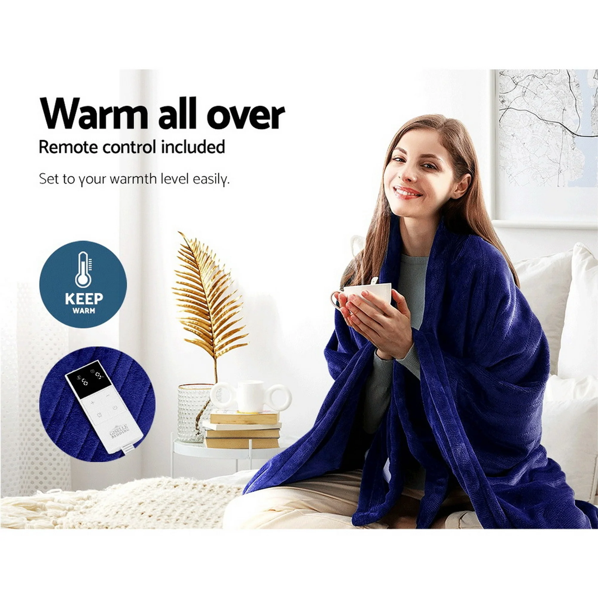 Giselle Electric Throw Rug Heated Blanket Fleece Blue - Image 3