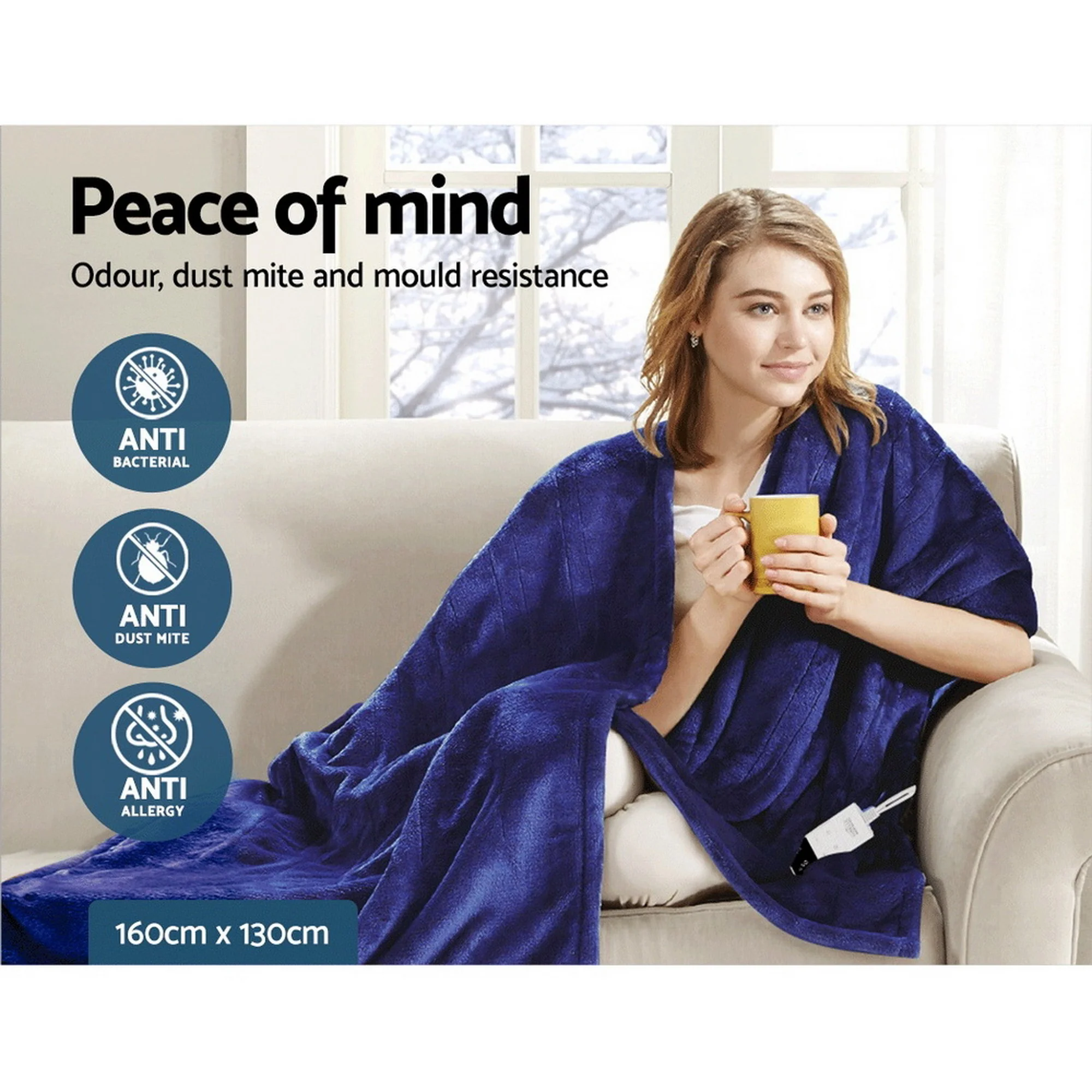 Giselle Electric Throw Rug Heated Blanket Fleece Blue - Image 7