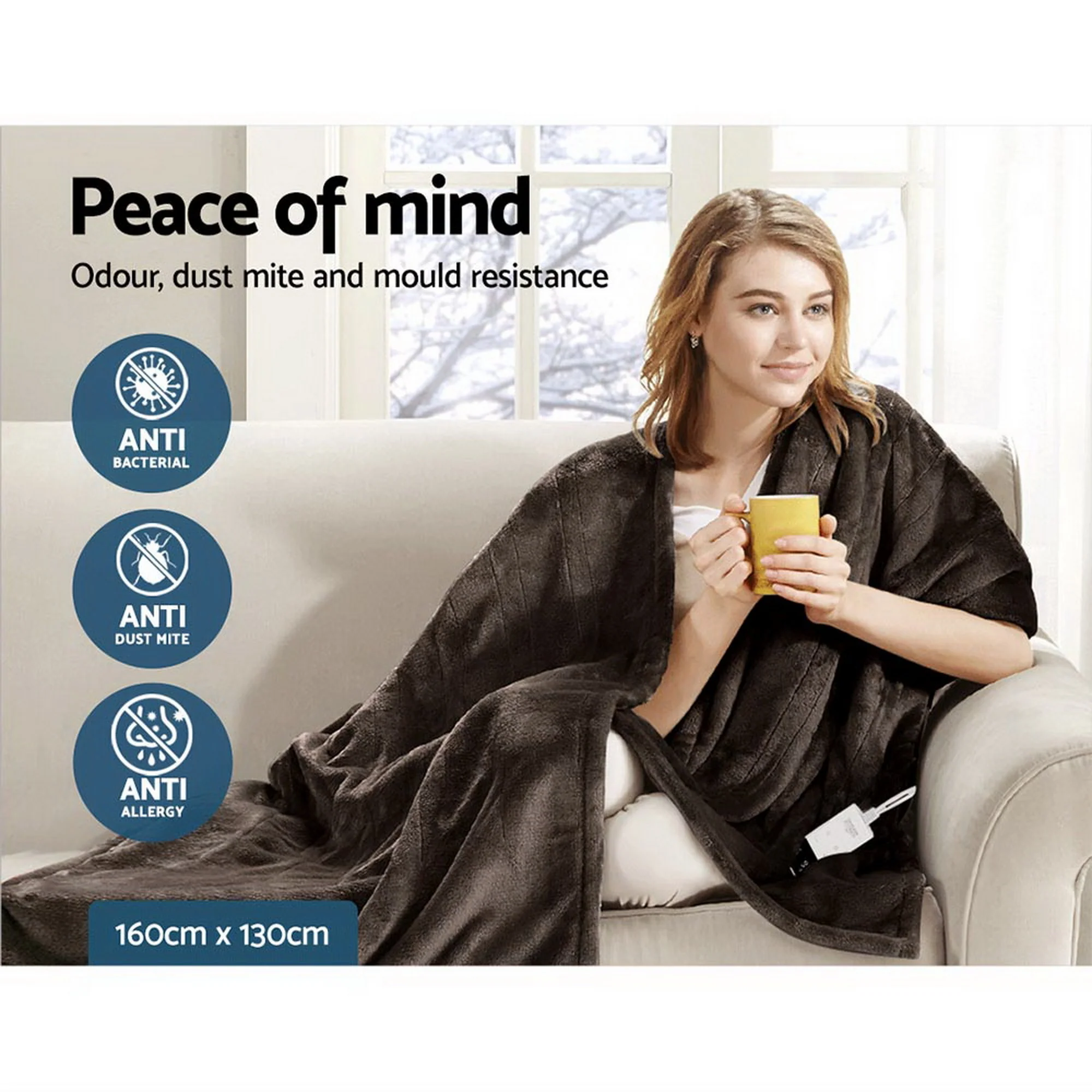 Giselle Electric Throw Rug Heated Blanket Fleece Brown - Image 7