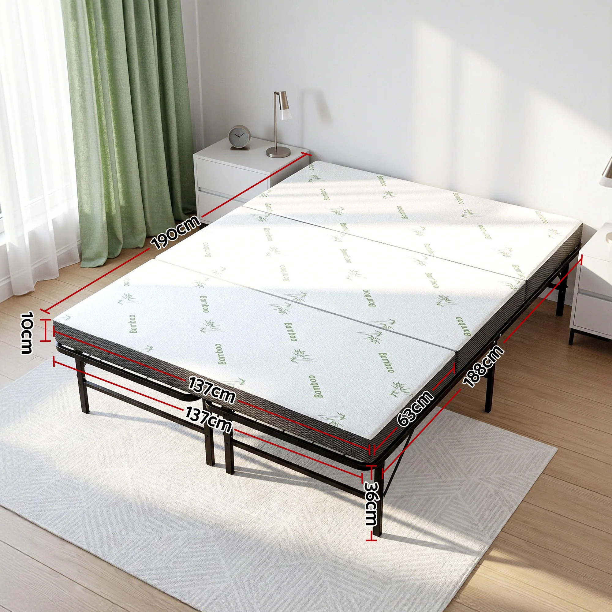 Giselle Folding Bed with Mattress Double Portable Foldable Guest Bed Bamboo Cover - Image 3