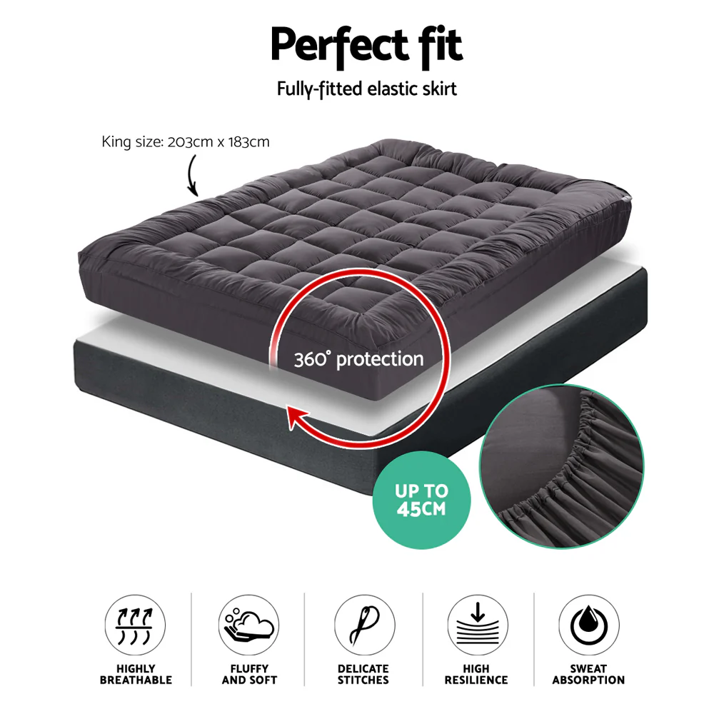 Giselle Bedding Mattress Topper Pillowtop Bamboo Charcoal King - Image 8
