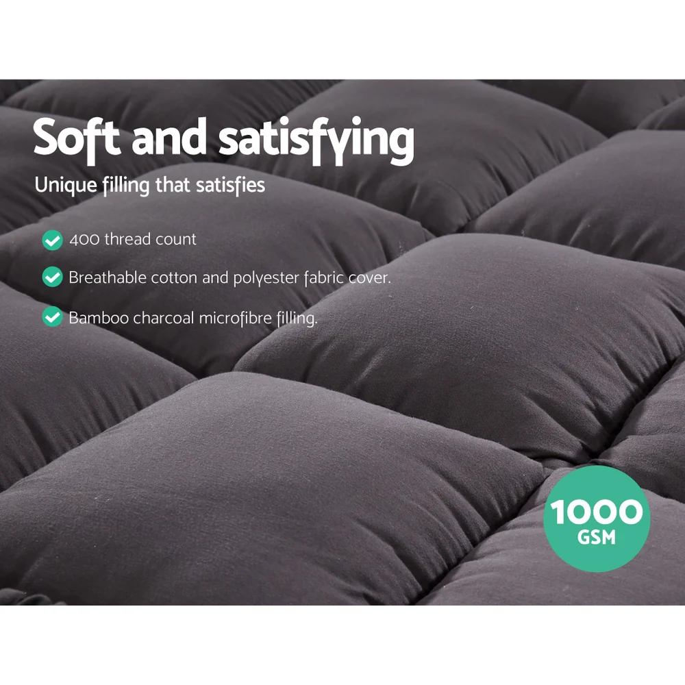 Giselle Bedding Mattress Topper Pillowtop Bamboo Charcoal King Single - Image 5