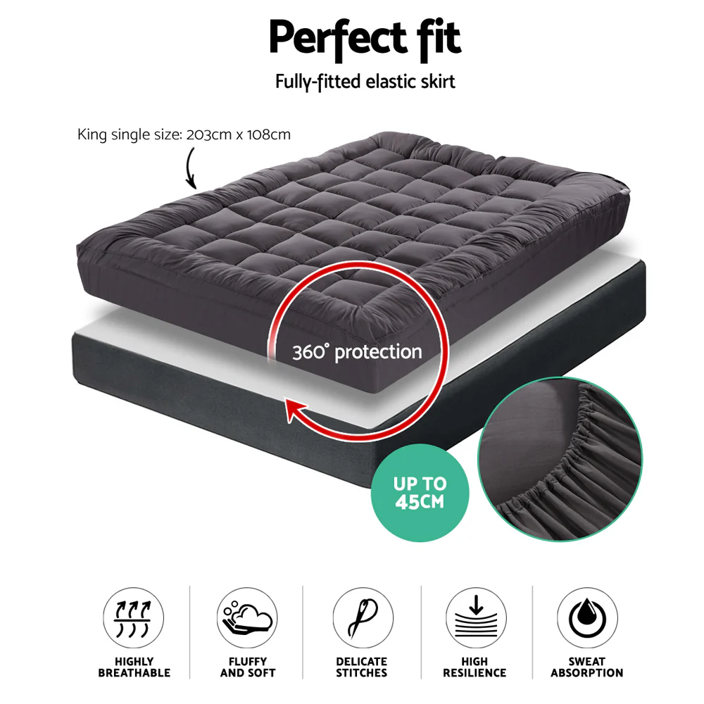 Giselle Bedding Mattress Topper Pillowtop Bamboo Charcoal King Single - Image 8