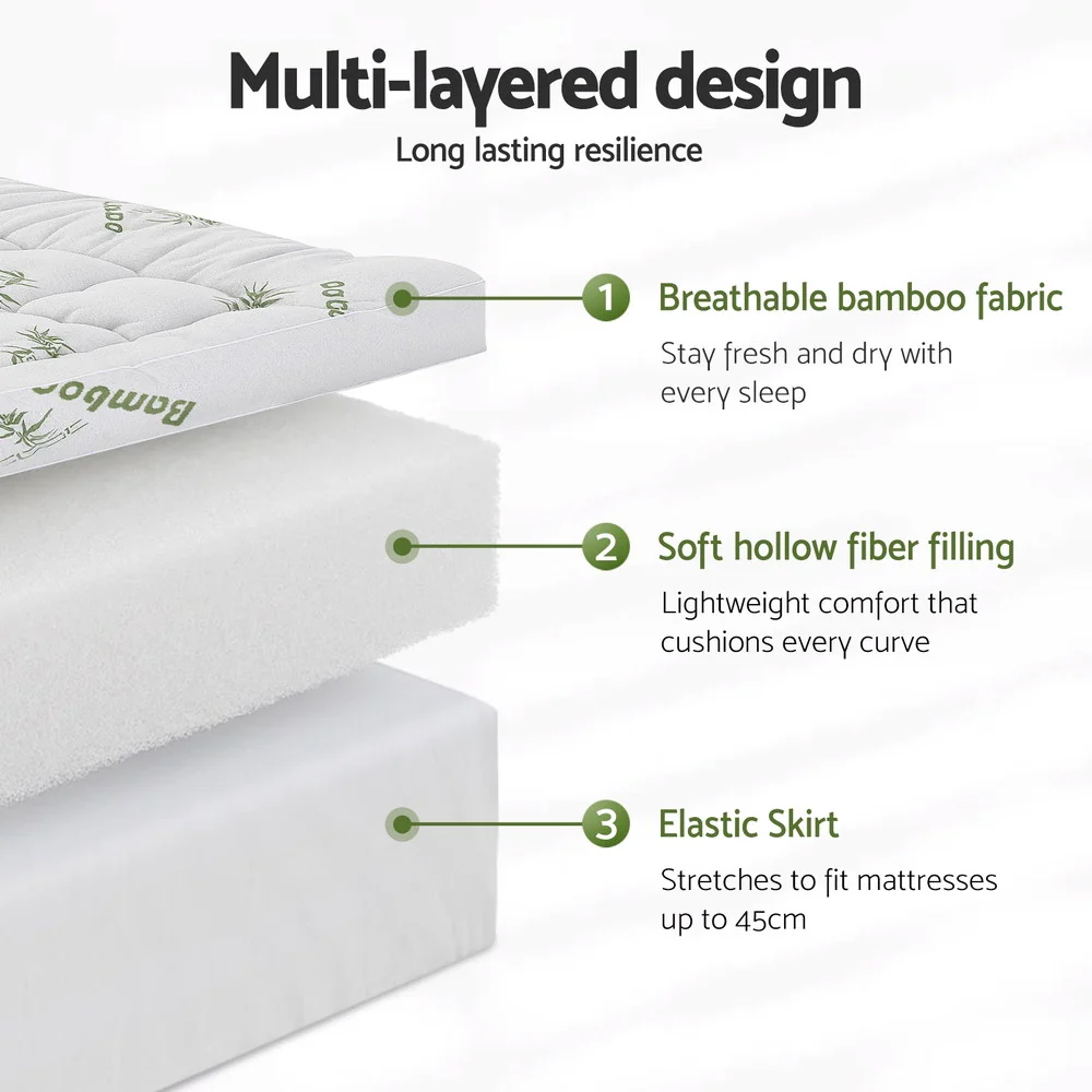 Giselle Mattress Topper 11cm Pillowtop toppers Bamboo King Single - Image 5