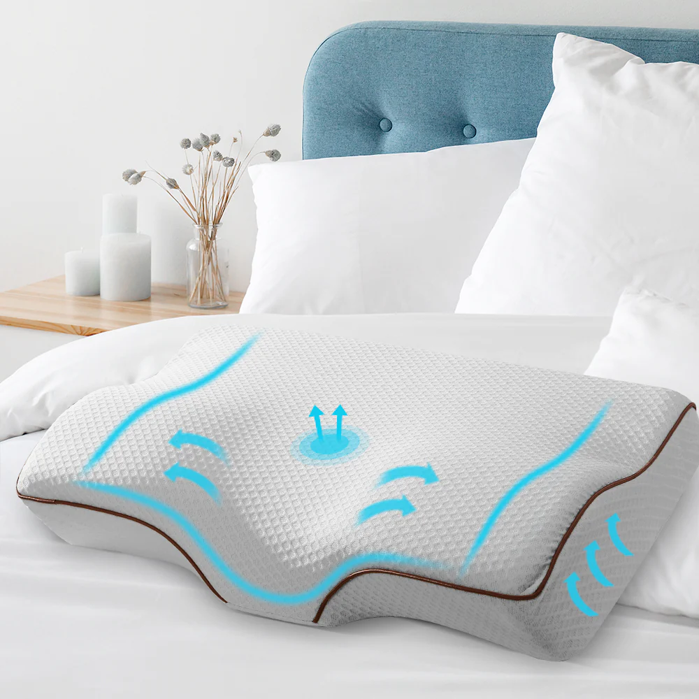 Giselle Memory Foam Pillow Neck Cervical Butterfly Ergonomic Support Grey - Image 2