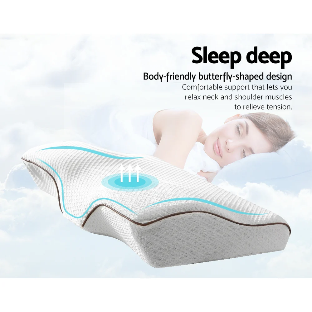 Giselle Memory Foam Pillow Neck Cervical Butterfly Ergonomic Support Grey - Image 3