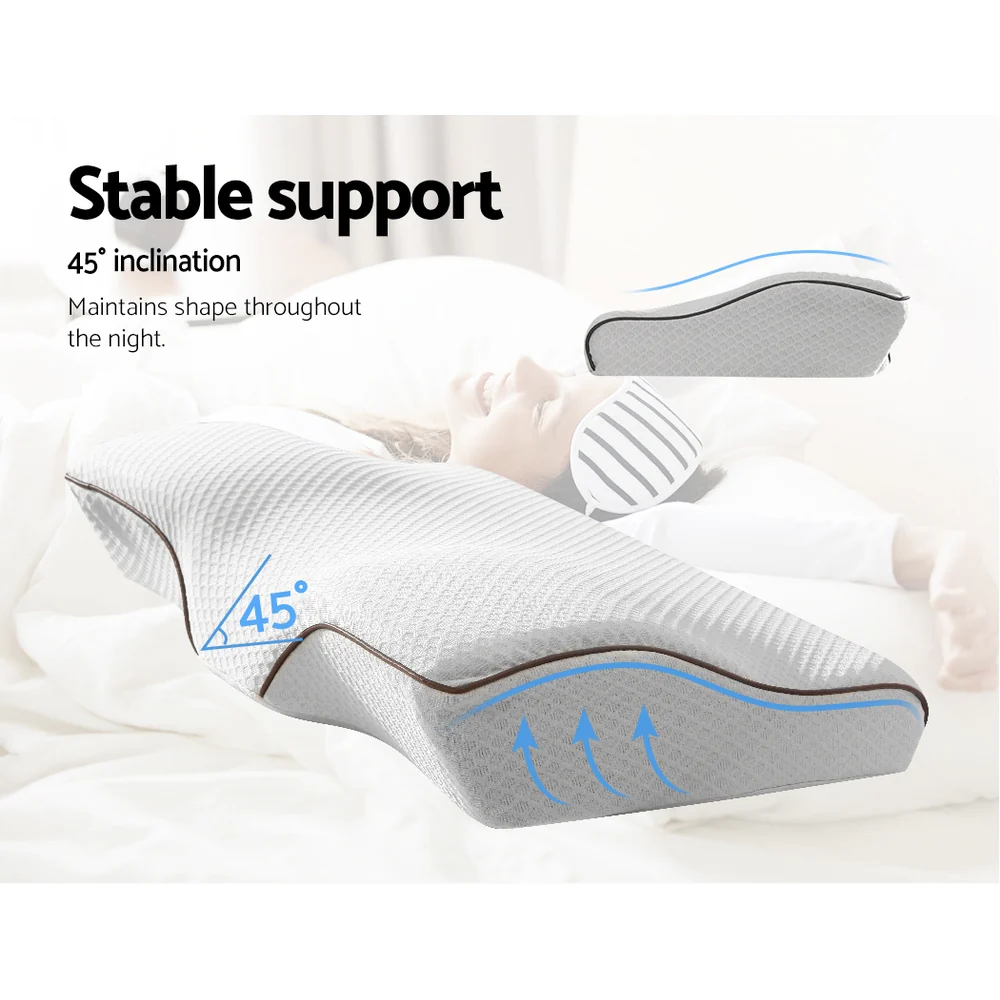 Giselle Memory Foam Pillow Neck Cervical Butterfly Ergonomic Support Grey - Image 5
