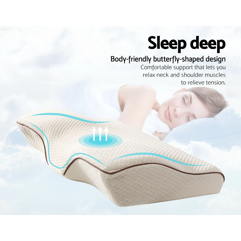 Giselle Memory Foam Pillow Neck Cervical Butterfly Ergonomic Support White - Image 3