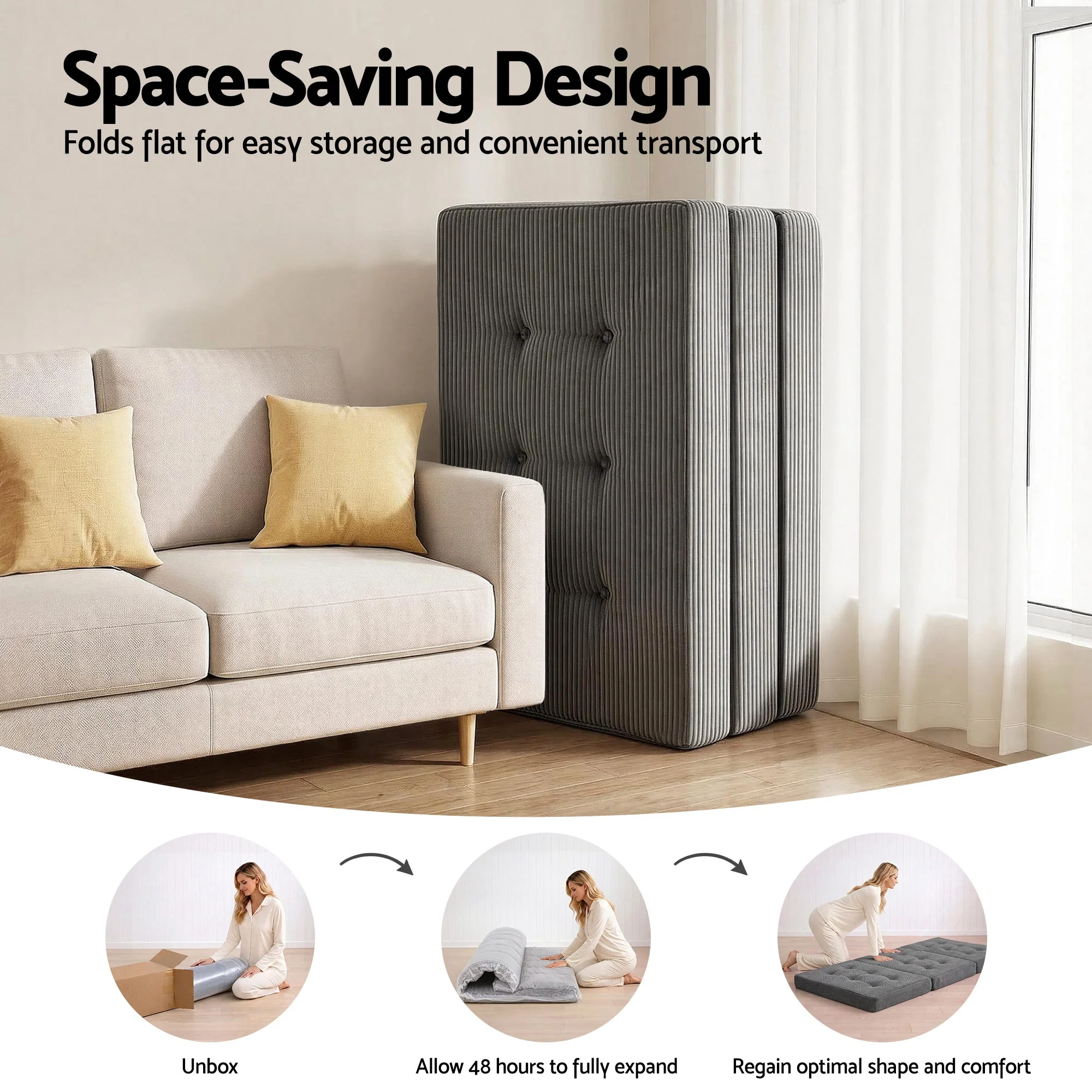 Giselle Single Folding Mattress 15cm Foldable Foam Portable Guest Sofa Bed Camping Mat - Image 7