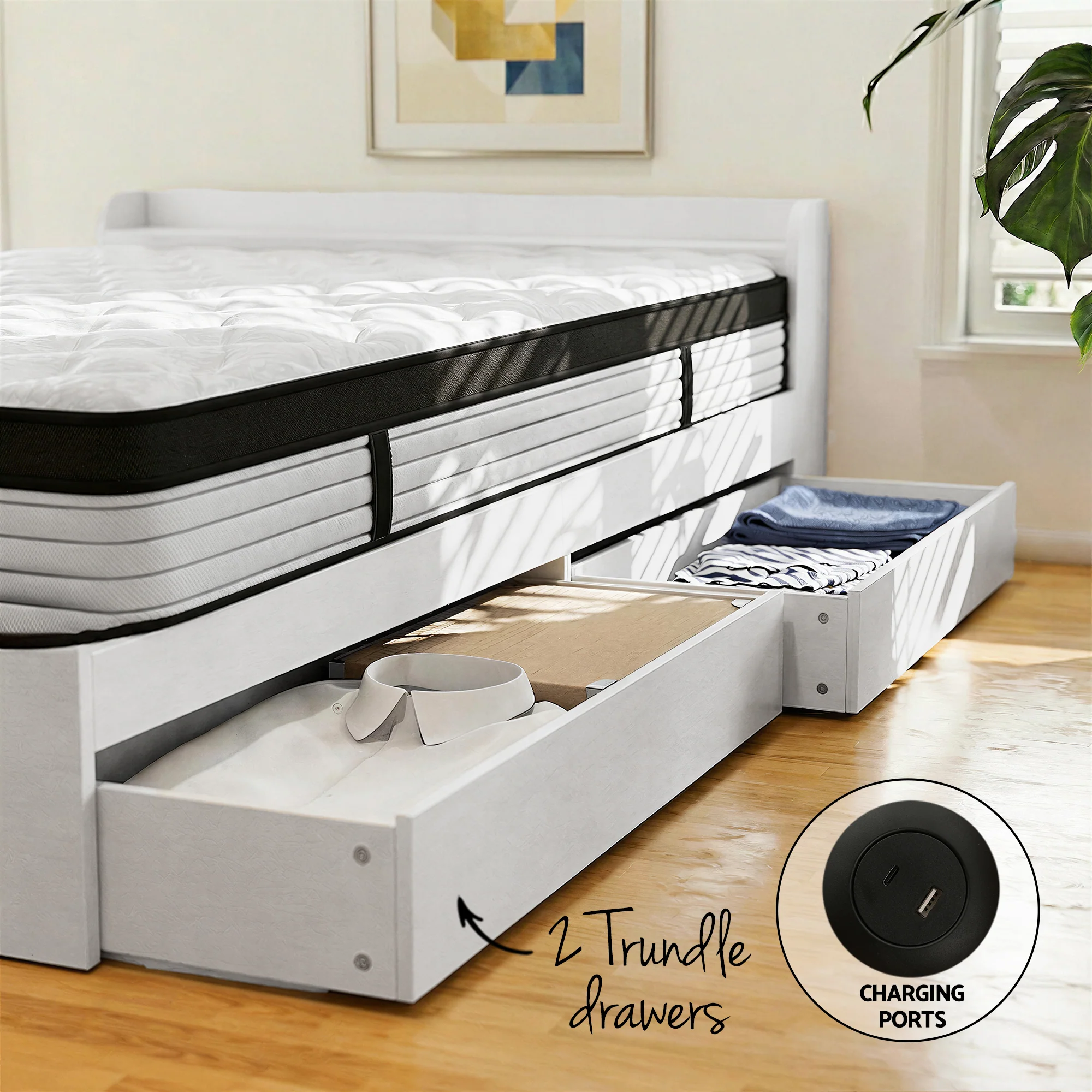 Giselle Single Mattress 5-zone Pocket Spring Mattresses with Artiss Wooden Storage Bed Frame Set - Image 7