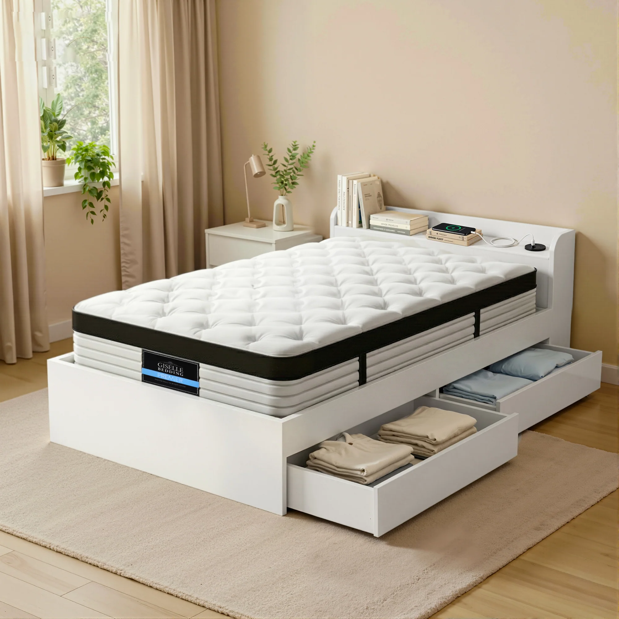Giselle Single Mattress 5-zone Pocket Spring Mattresses with Artiss Wooden Storage Bed Frame Set - Image 8