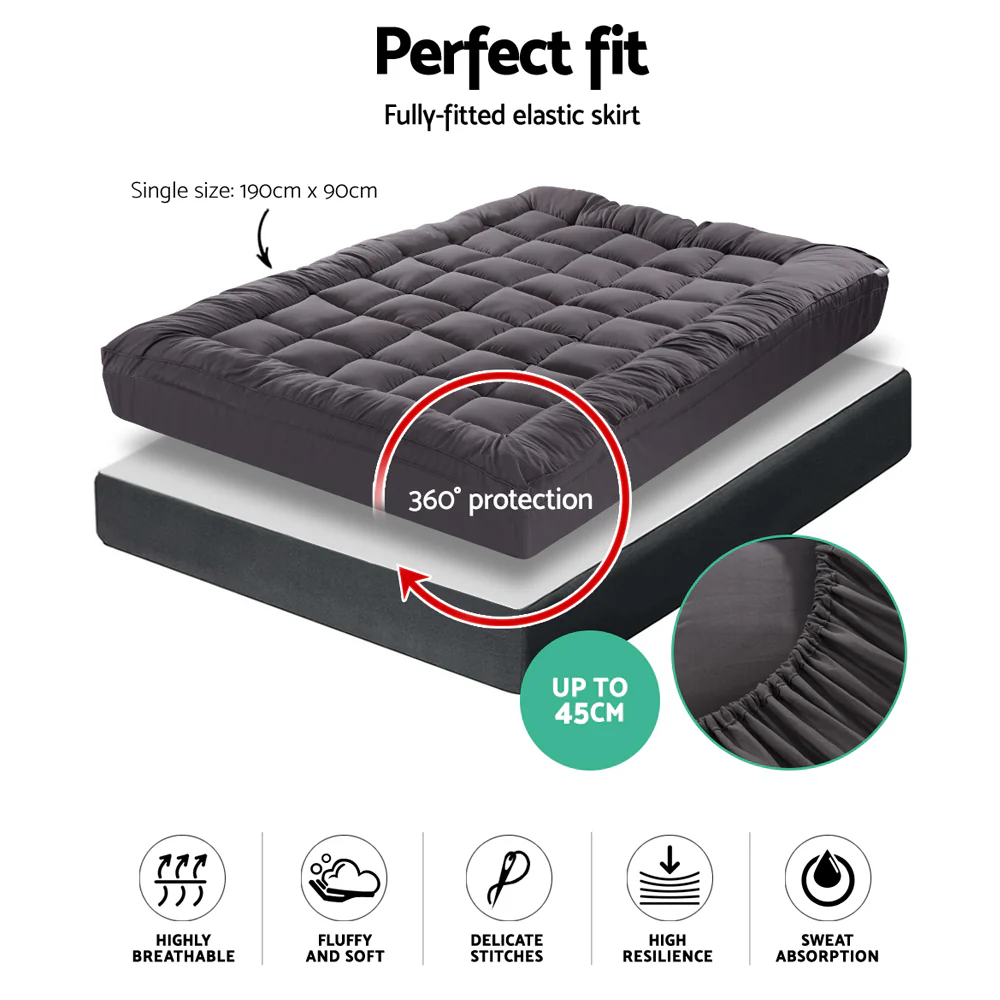 Giselle Bedding Mattress Topper Pillowtop Bamboo Charcoal Single - Image 8