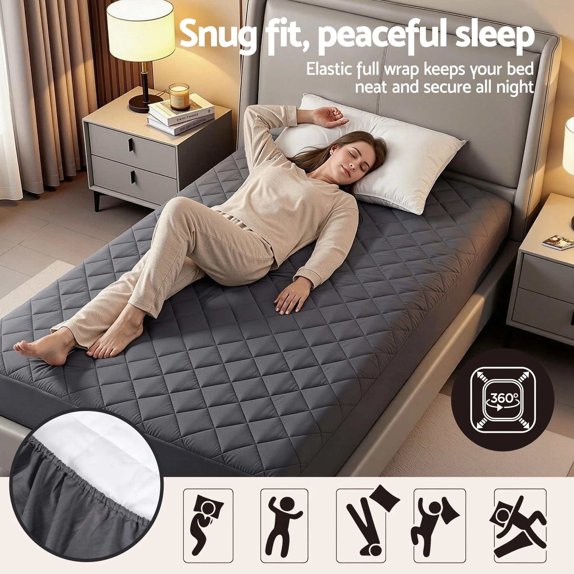 Giselle Water-Resistant Mattress Protector Microfiber 35cm 360? Fit Single - Image 6