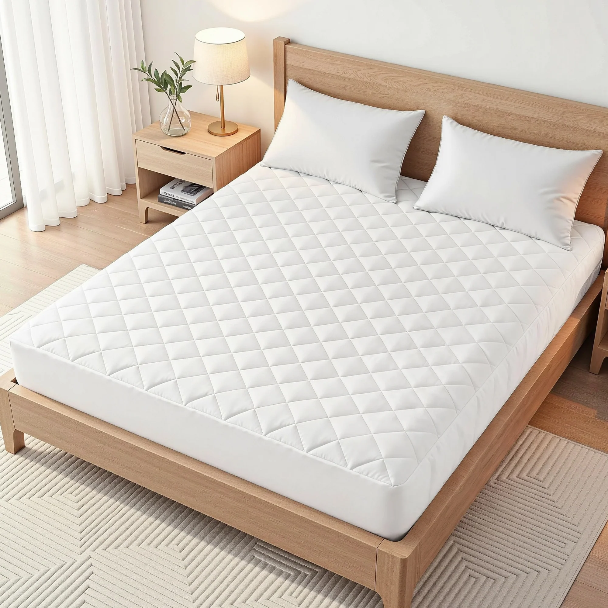 Giselle Waterproof Mattress Protector 100% Cotton Quilted Fitted Cover Double - Image 9