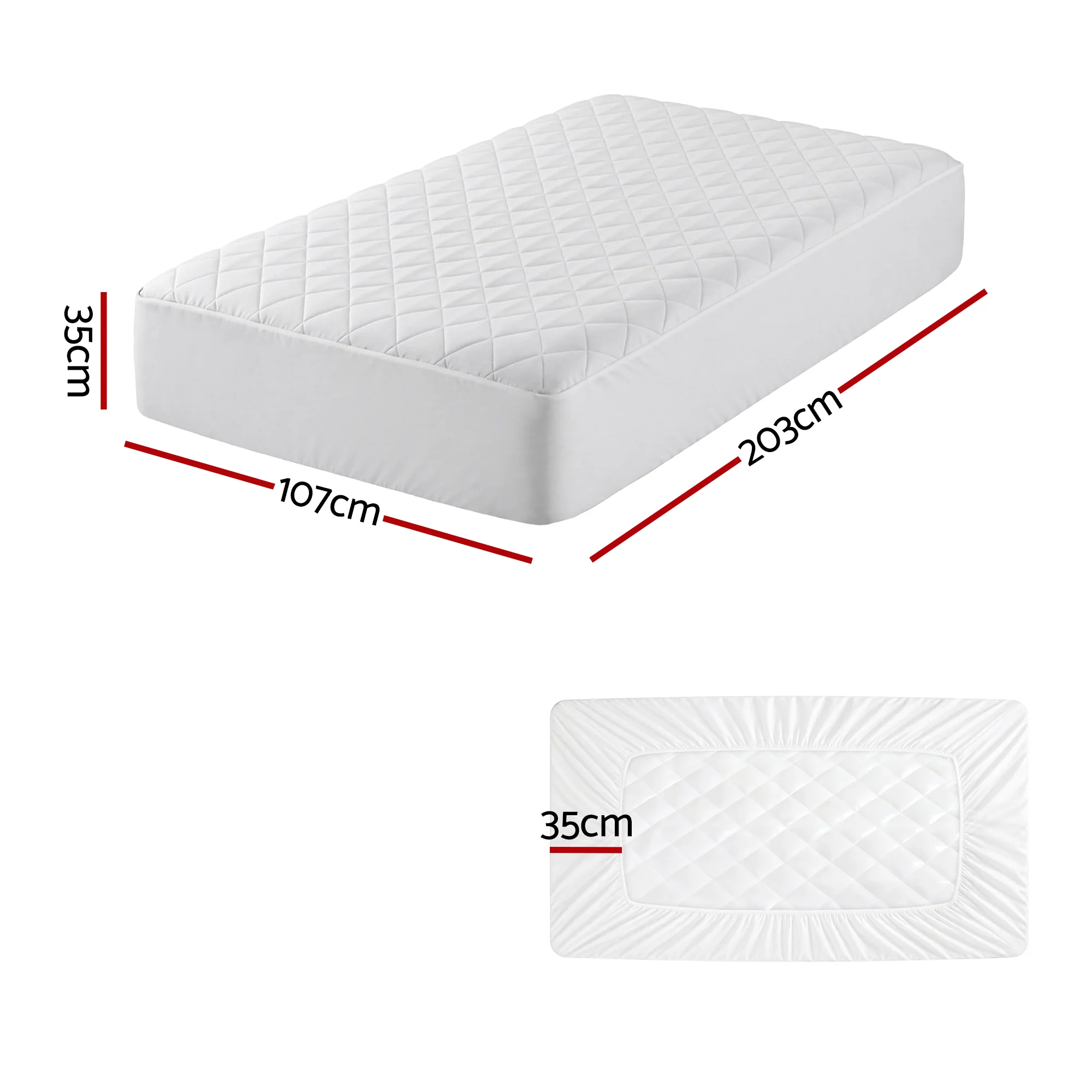 Giselle Waterproof Mattress Protector 100% Cotton Quilted Fitted Cover King Single - Image 2