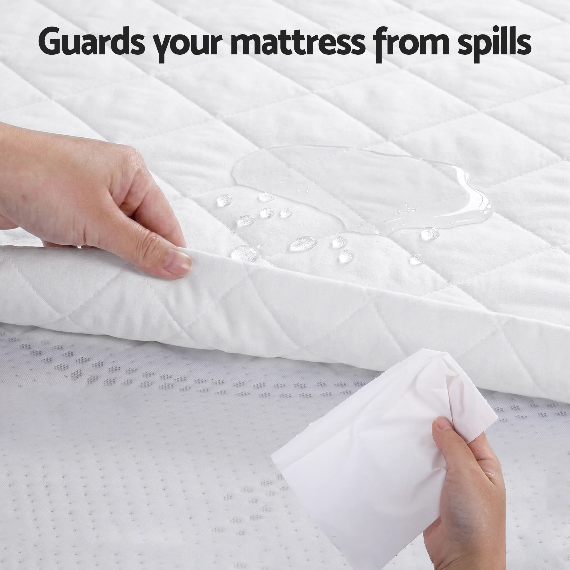Giselle Waterproof Mattress Protector 100% Cotton Quilted Fitted Cover Single - Image 5