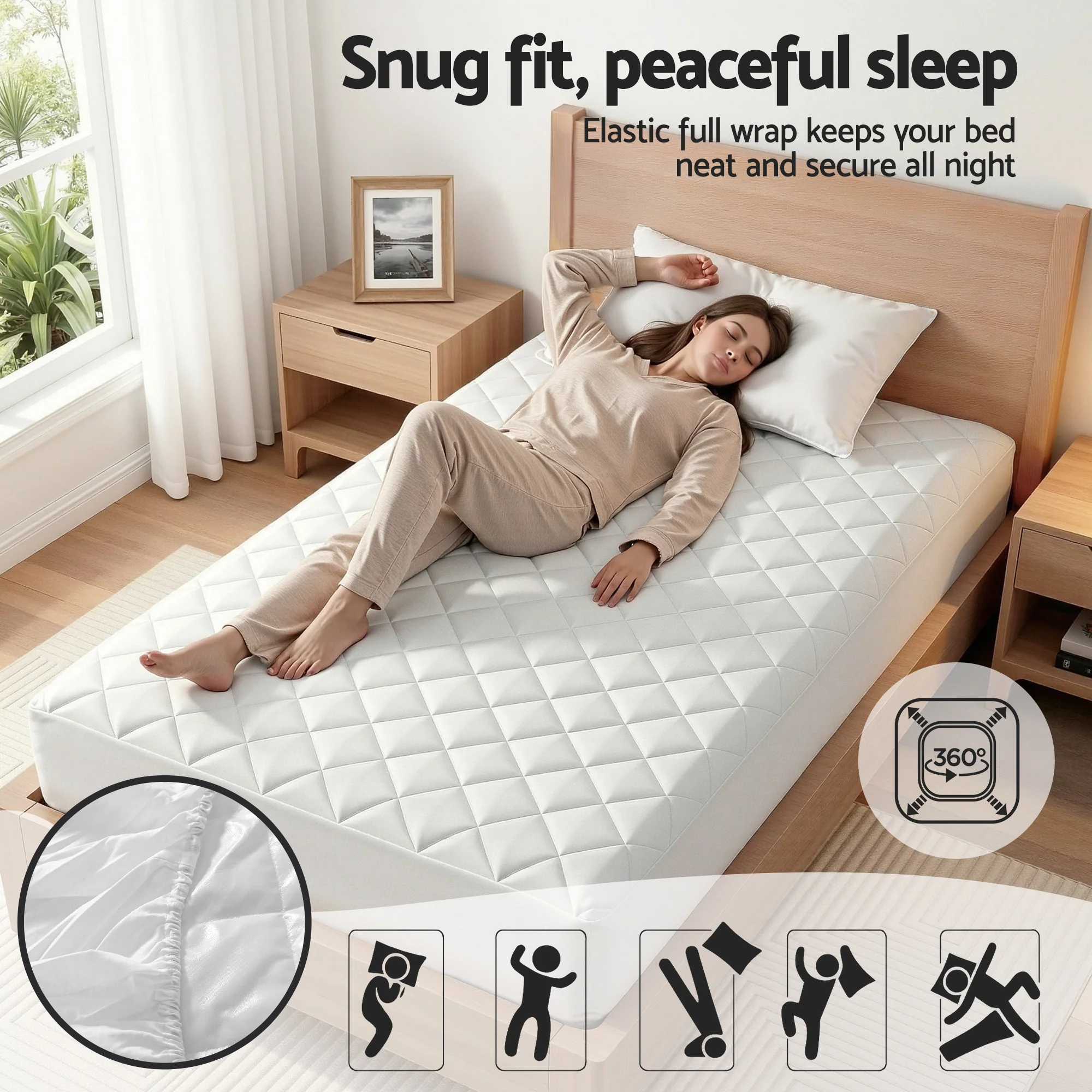 Giselle Waterproof Mattress Protector 100% Cotton Quilted Fitted Cover Single - Image 6