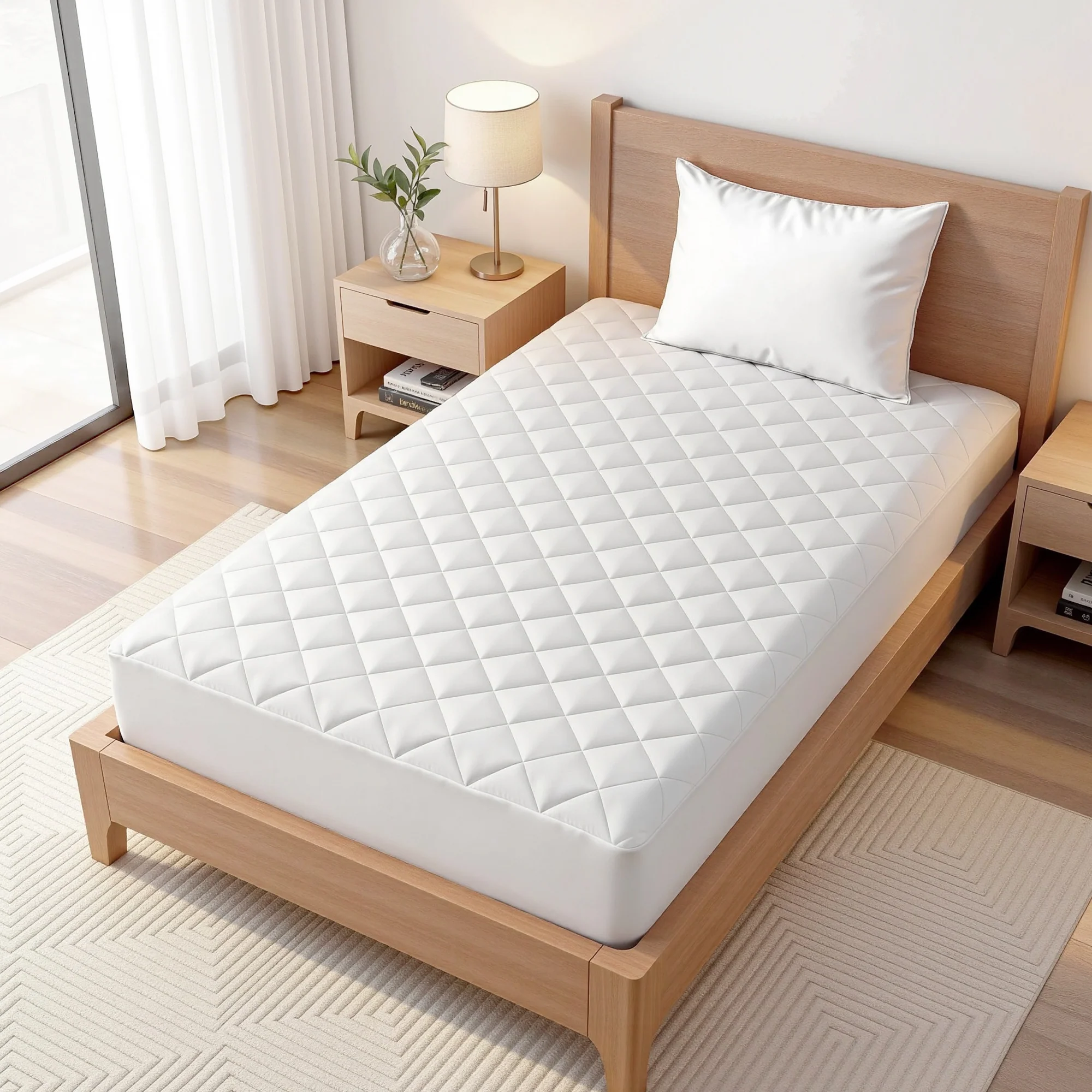 Giselle Waterproof Mattress Protector 100% Cotton Quilted Fitted Cover Single - Image 9